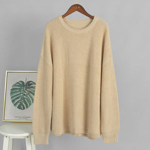 Women’s Loose Knit Sweater | Lantern Sleeve Pullover | Acrylic Cotton Korean Casual Top | Thick Round Neck Sweater Summer 2025 - Negative Apparel