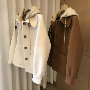 Women’s Loose Polo Collar Wool Jacket – Thick Medium - Long Korean Style, Autumn 2025 Collection - Negative Apparel