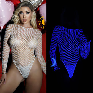 Women’s Luminous Blue Mesh Outfit – Summer 2025, Cute Girl & Prom Queen Style, Tights & Belly Pocket Set - Negative Apparel