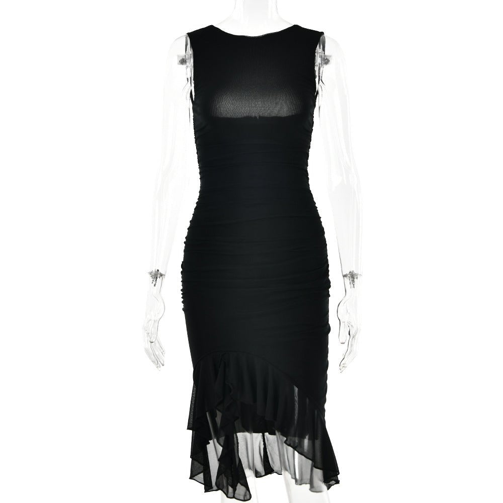 Women’s Milk Silk Sleeveless Bodycon Midi Dress – High Waist Slim Fit European & American Style FD - Negative Apparel