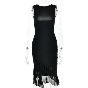 Women’s Milk Silk Sleeveless Bodycon Midi Dress – High Waist Slim Fit European & American Style FD - Negative Apparel
