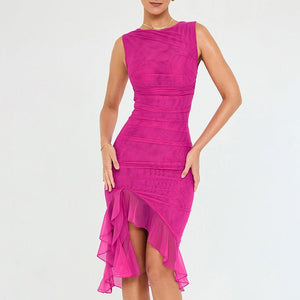 Women’s Milk Silk Sleeveless Bodycon Midi Dress – High Waist Slim Fit European & American Style FD - Negative Apparel
