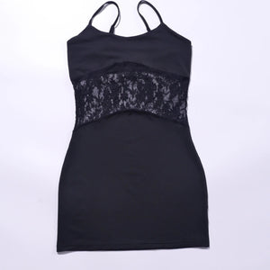 Women's Minimalist Spaghetti Strap Solid Dress with Lace Insert - Negative Apparel