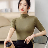 Women’s Modal Half - Turtleneck Pullover – Slim Fit Wrinkle - Free Top | Japanese Korean Style Soft Stretch Tee for Spring 2025 - Negative Apparel