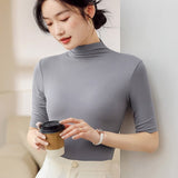 Women’s Modal Half - Turtleneck Pullover – Slim Fit Wrinkle - Free Top | Japanese Korean Style Soft Stretch Tee for Spring 2025 - Negative Apparel