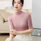 Women’s Modal Half - Turtleneck Pullover – Slim Fit Wrinkle - Free Top | Japanese Korean Style Soft Stretch Tee for Spring 2025 - Negative Apparel