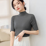Women’s Modal Half - Turtleneck Pullover – Slim Fit Wrinkle - Free Top | Japanese Korean Style Soft Stretch Tee for Spring 2025 - Negative Apparel
