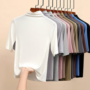 Women’s Modal Half - Turtleneck Pullover – Slim Fit Wrinkle - Free Top | Japanese Korean Style Soft Stretch Tee for Spring 2025 - Negative Apparel