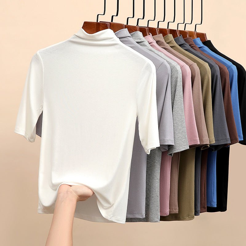 Women’s Modal Half - Turtleneck Pullover – Slim Fit Wrinkle - Free Top | Japanese Korean Style Soft Stretch Tee for Spring 2025 - Negative Apparel