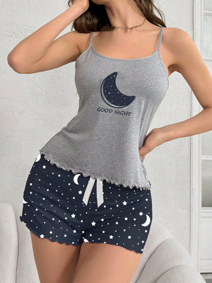 Women's Moon Print Pajama Set - Negative Apparel