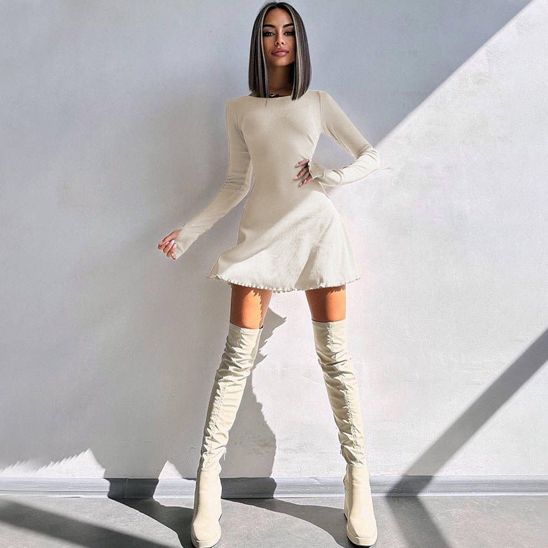 Women's new fashion simple solid color back strap waist dress - Negative Apparel