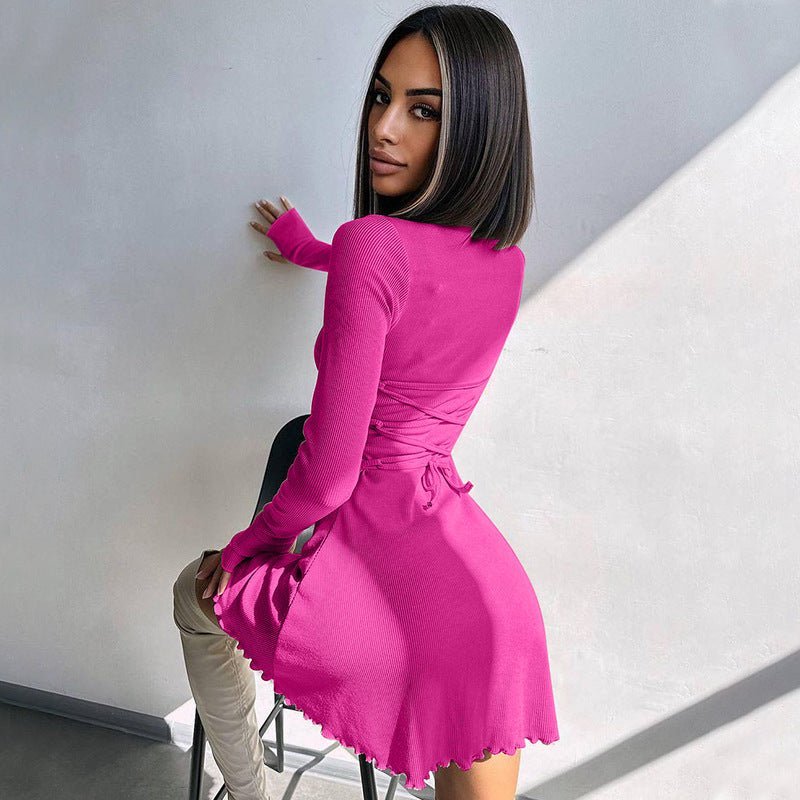 Women's new fashion simple solid color back strap waist dress - Negative Apparel