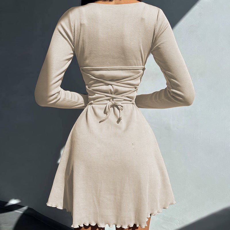 Women's new fashion simple solid color back strap waist dress - Negative Apparel