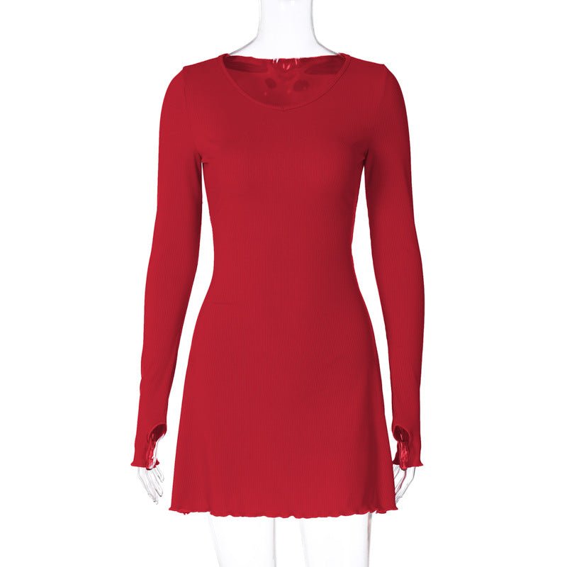 Women's new fashion simple solid color back strap waist dress - Negative Apparel
