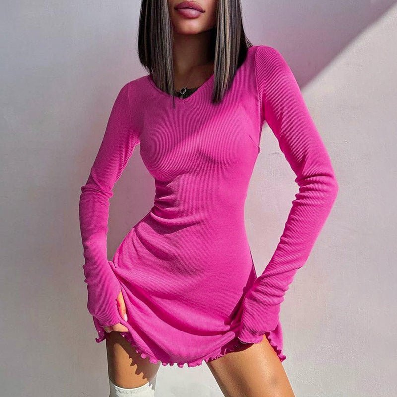 Women's new fashion simple solid color back strap waist dress - Negative Apparel