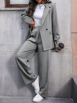 Women's Notched Lapel Suit Jacket And Pants Set - Negative Apparel