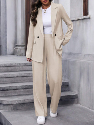 Women's Notched Lapel Suit Jacket And Pants Set - Negative Apparel