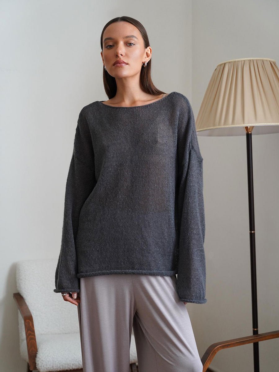 Women’s Off Shoulder Bell Sleeve Sweater – Loose Fit Summer Pullover, Lightweight Knit Top, Casual Streetwear - Negative Apparel