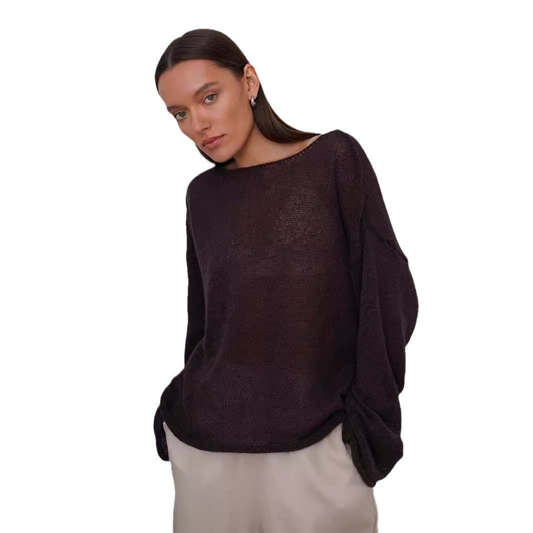Women’s Off Shoulder Bell Sleeve Sweater – Loose Fit Summer Pullover, Lightweight Knit Top, Casual Streetwear - Negative Apparel