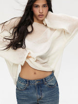 Women’s Off Shoulder Bell Sleeve Sweater – Loose Fit Summer Pullover, Lightweight Knit Top, Casual Streetwear - Negative Apparel