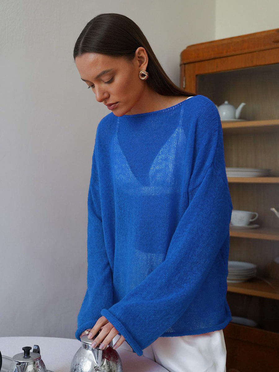 Women’s Off Shoulder Bell Sleeve Sweater – Loose Fit Summer Pullover, Lightweight Knit Top, Casual Streetwear - Negative Apparel