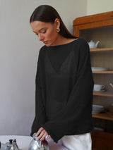 Women’s Off Shoulder Bell Sleeve Sweater – Loose Fit Summer Pullover, Lightweight Knit Top, Casual Streetwear - Negative Apparel