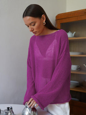 Women’s Off Shoulder Bell Sleeve Sweater – Loose Fit Summer Pullover, Lightweight Knit Top, Casual Streetwear - Negative Apparel