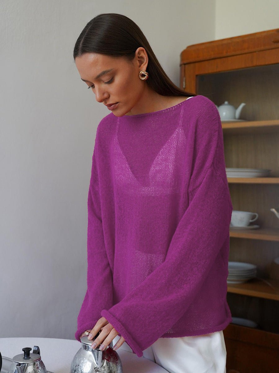 Women’s Off Shoulder Bell Sleeve Sweater – Loose Fit Summer Pullover, Lightweight Knit Top, Casual Streetwear - Negative Apparel