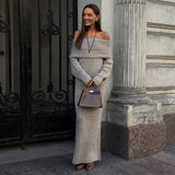 Women’s Off - Shoulder Long Dress | High - Waist Hip Skirt | Elegant Viscose Evening Gown | Celebrity Style Pure Desire Dress – Autumn 2025 - Negative Apparel