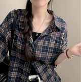 Women’s Plaid Button - Up Shirt – Long Sleeve Polo Collar Blouse | Elegant Urban Commuter Style - Negative Apparel