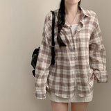 Women’s Plaid Button - Up Shirt – Long Sleeve Polo Collar Blouse | Elegant Urban Commuter Style - Negative Apparel