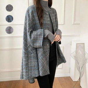 Women’s Plaid Wool Jacket – Long Thick Winter Coat | Elegant Commuter Style Outerwear - Negative Apparel