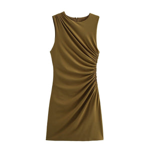 Women's Pleated Short Dress - European Style A - Line Dress - Negative Apparel