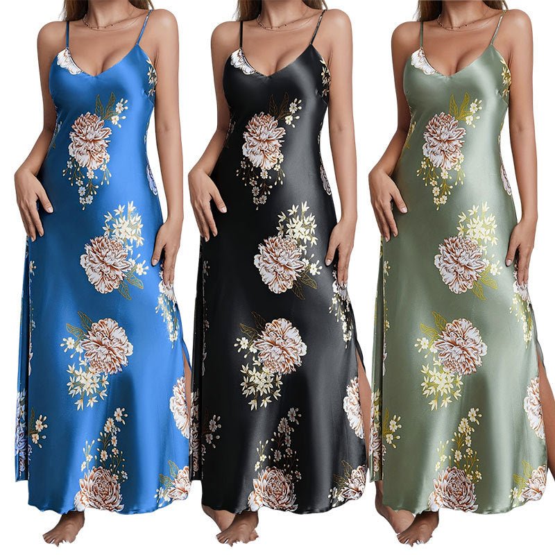 Women's printed summer sleeveless long satin silk dress - Negative Apparel