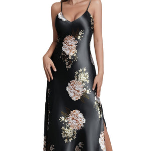 Women's printed summer sleeveless long satin silk dress - Negative Apparel