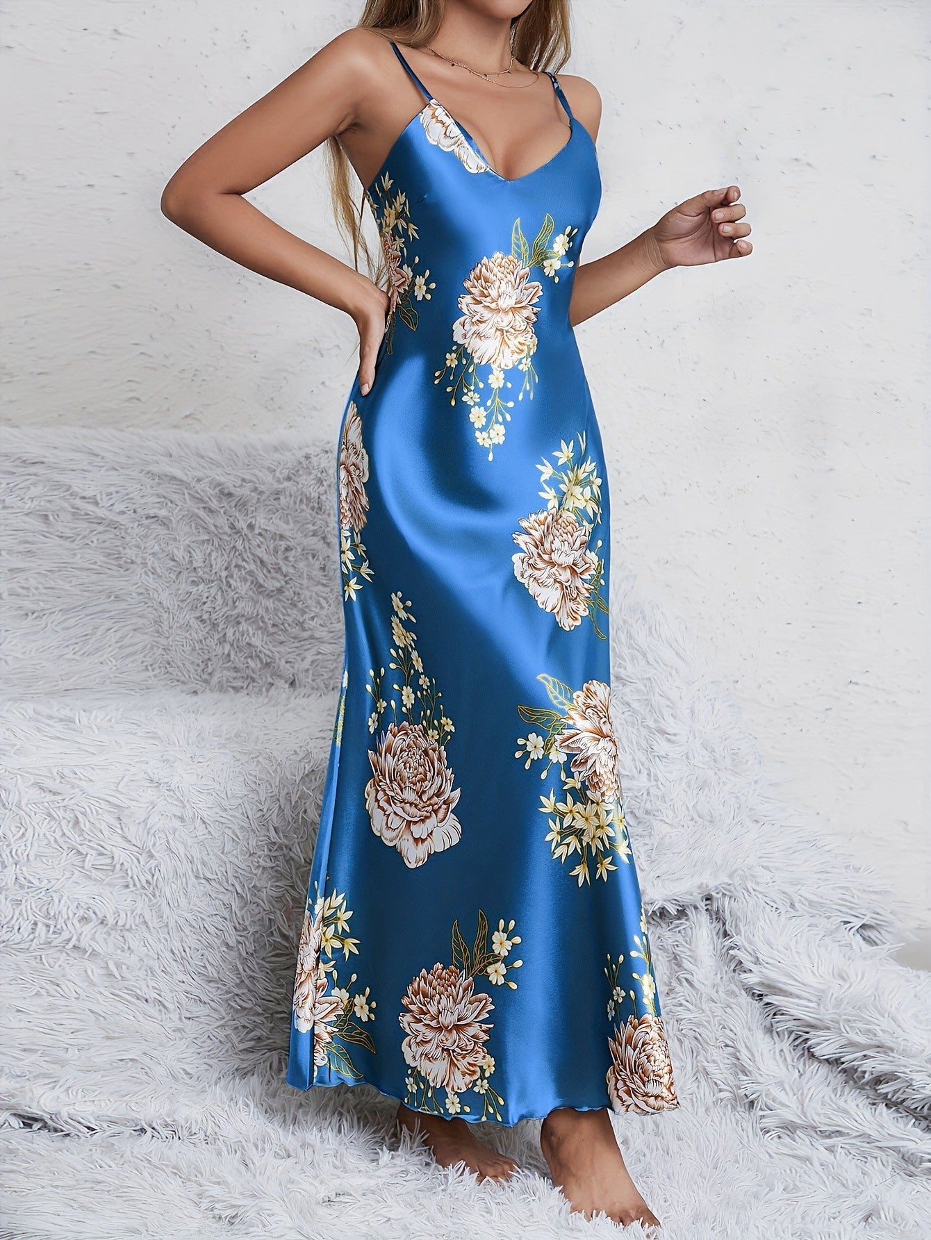 Women's printed summer sleeveless long satin silk dress - Negative Apparel