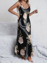 Women's printed summer sleeveless long satin silk dress - Negative Apparel