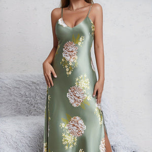 Women's printed summer sleeveless long satin silk dress - Negative Apparel