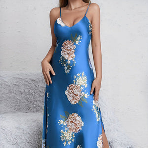 Women's printed summer sleeveless long satin silk dress - Negative Apparel