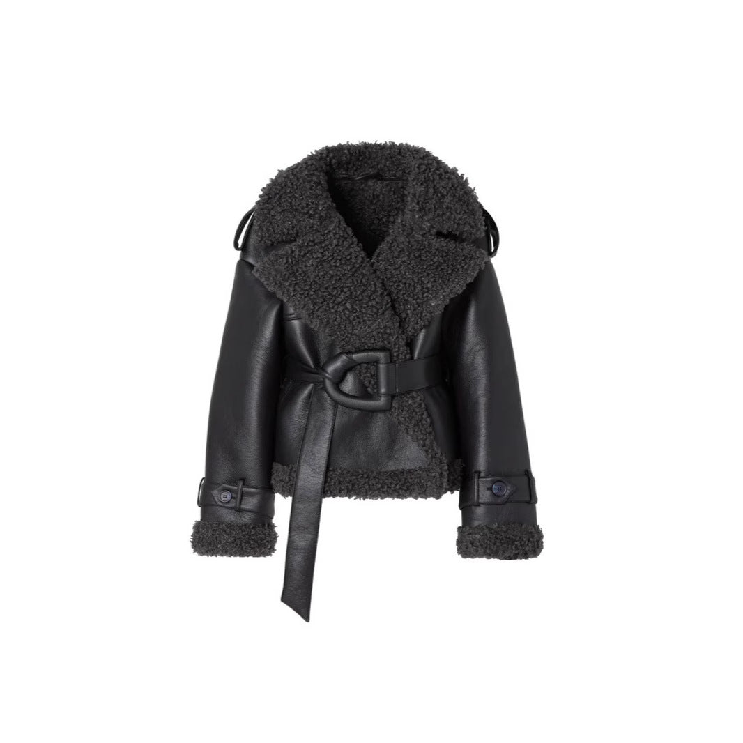 Women’s PU Leather Jacket – Black Short & Long Belted Motorcycle Coat | Street Hipster Lapel Faux Leather Outerwear - Negative Apparel