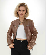 Women’s PU Leather Zipper Jacket | Winters 2025 Collection – Elegant Commuter Fit - Negative Apparel