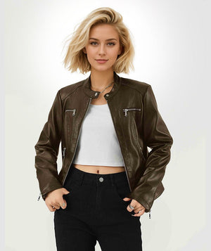 Women’s PU Leather Zipper Jacket | Winters 2025 Collection – Elegant Commuter Fit - Negative Apparel