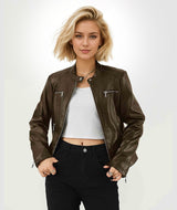 Women’s PU Leather Zipper Jacket | Winters 2025 Collection – Elegant Commuter Fit - Negative Apparel