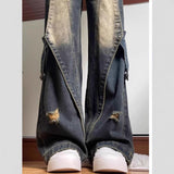 Women’s Retro Blue High - Waist Straight Jeans – Street Hipster Style, Autumn 2025 - Negative Apparel