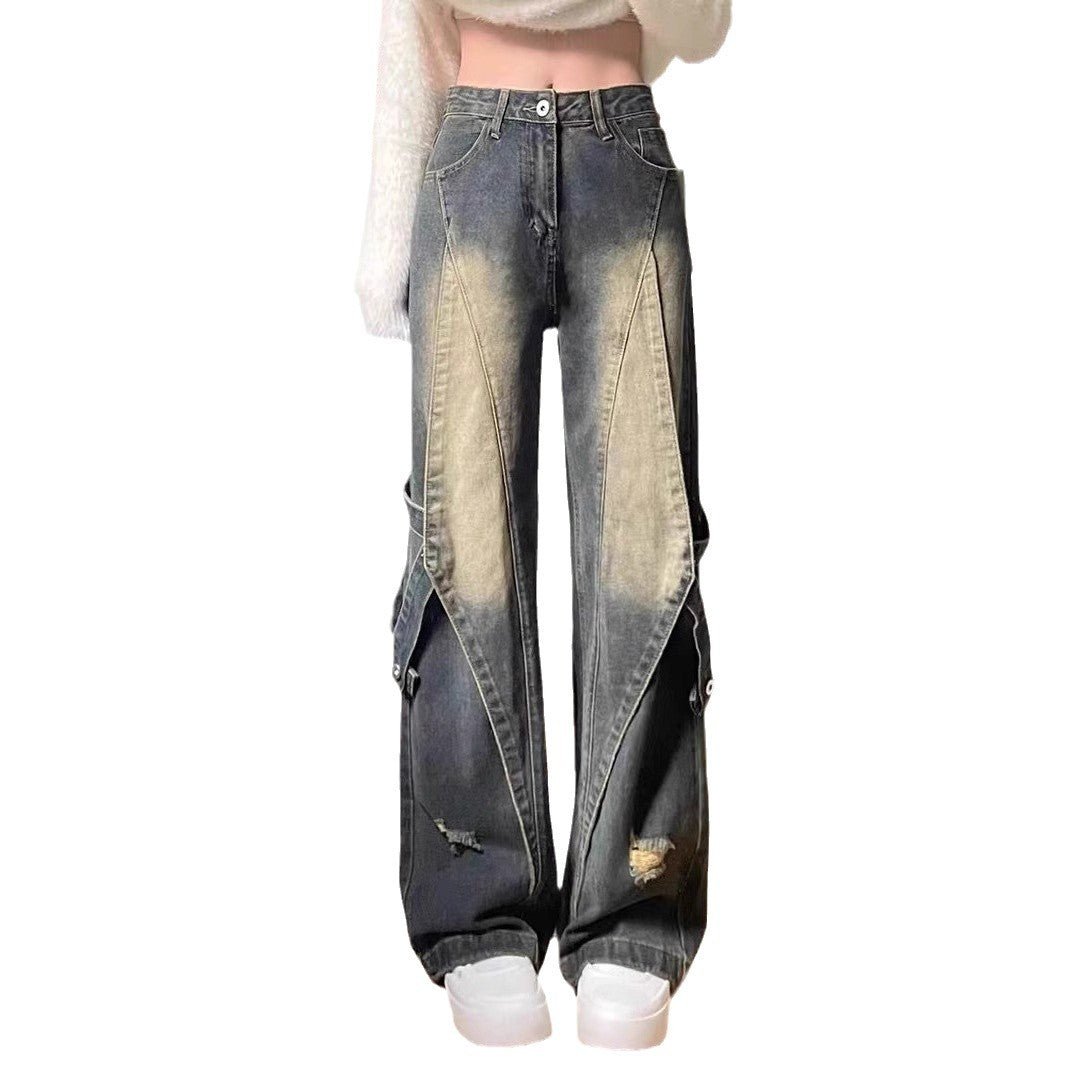 Women’s Retro Blue High - Waist Straight Jeans – Street Hipster Style, Autumn 2025 - Negative Apparel