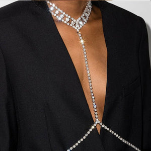 Women’s Rhinestone Body Chain Geometric Chest Jewelry – Gold & Silver Electroplated Crystal Body Necklace - Negative Apparel