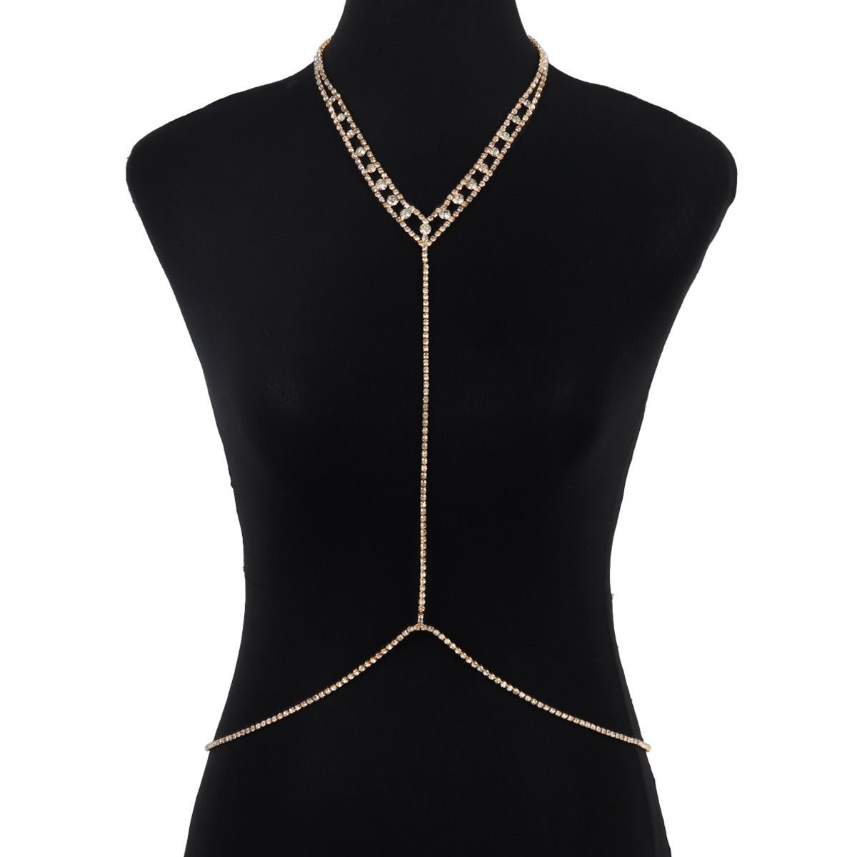 Women’s Rhinestone Body Chain Geometric Chest Jewelry – Gold & Silver Electroplated Crystal Body Necklace - Negative Apparel