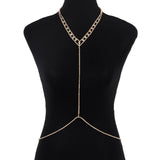 Women’s Rhinestone Body Chain Geometric Chest Jewelry – Gold & Silver Electroplated Crystal Body Necklace - Negative Apparel