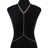 Women’s Rhinestone Body Chain Geometric Chest Jewelry – Gold & Silver Electroplated Crystal Body Necklace - Negative Apparel