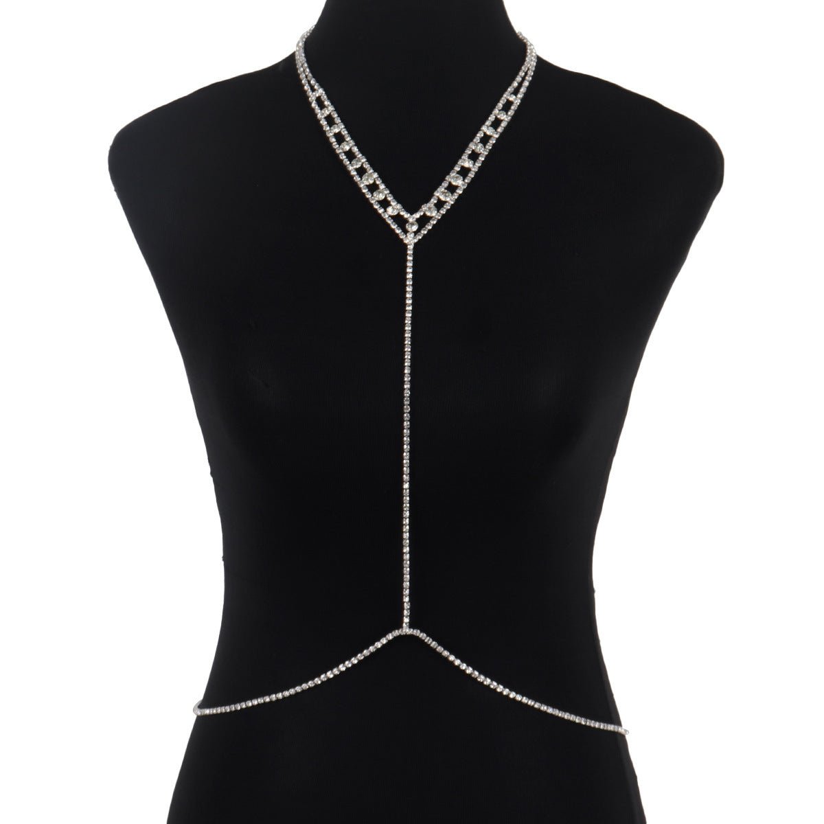 Women’s Rhinestone Body Chain Geometric Chest Jewelry – Gold & Silver Electroplated Crystal Body Necklace - Negative Apparel